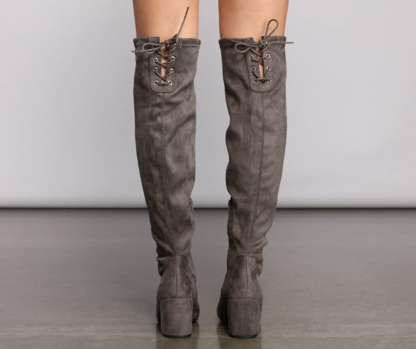 Over The Knee Tie Back Heeled Boots - Image 20