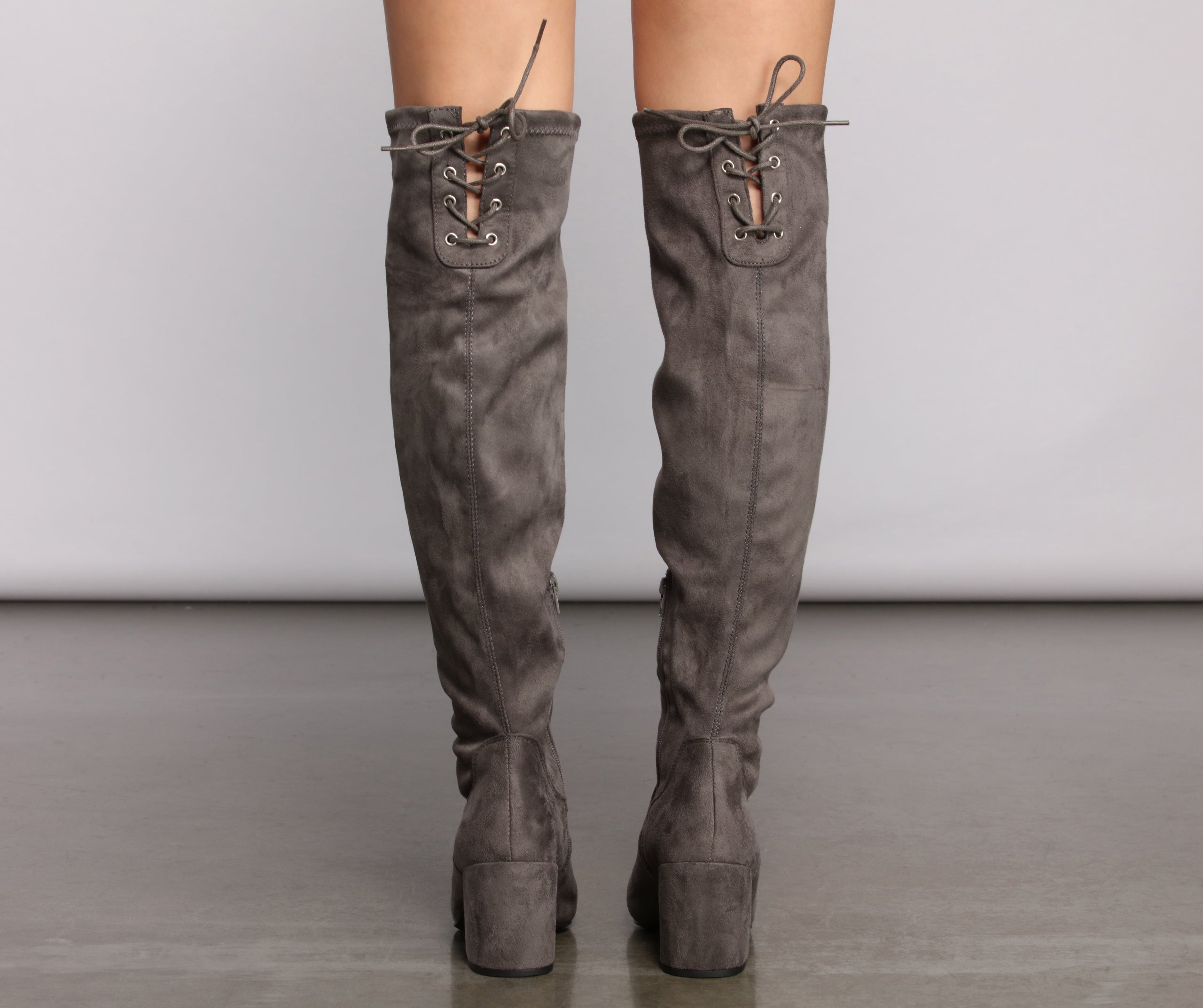Over The Knee Tie Back Heeled Boots - Image 20