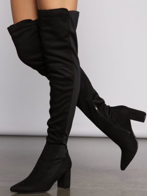 Faux Suede Over The Knee Block Heel Boots