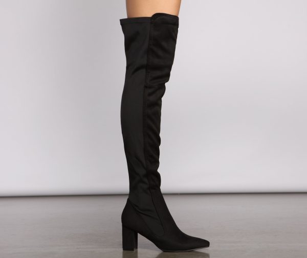 Faux Suede Over The Knee Block Heel Boots - Image 2