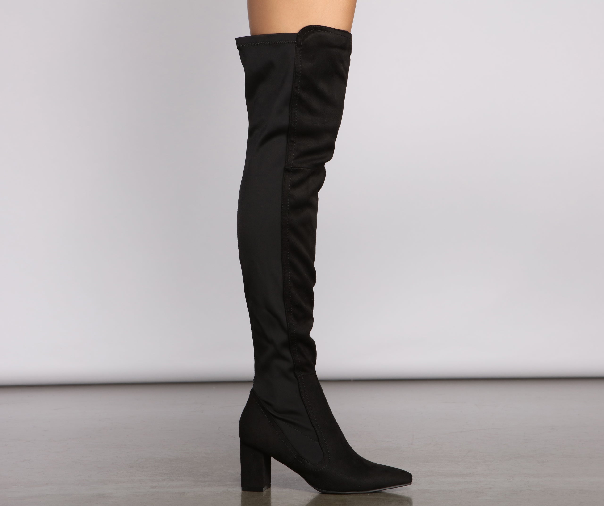 Faux Suede Over The Knee Block Heel Boots - Image 2