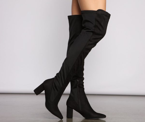 Faux Suede Over The Knee Block Heel Boots - Image 3