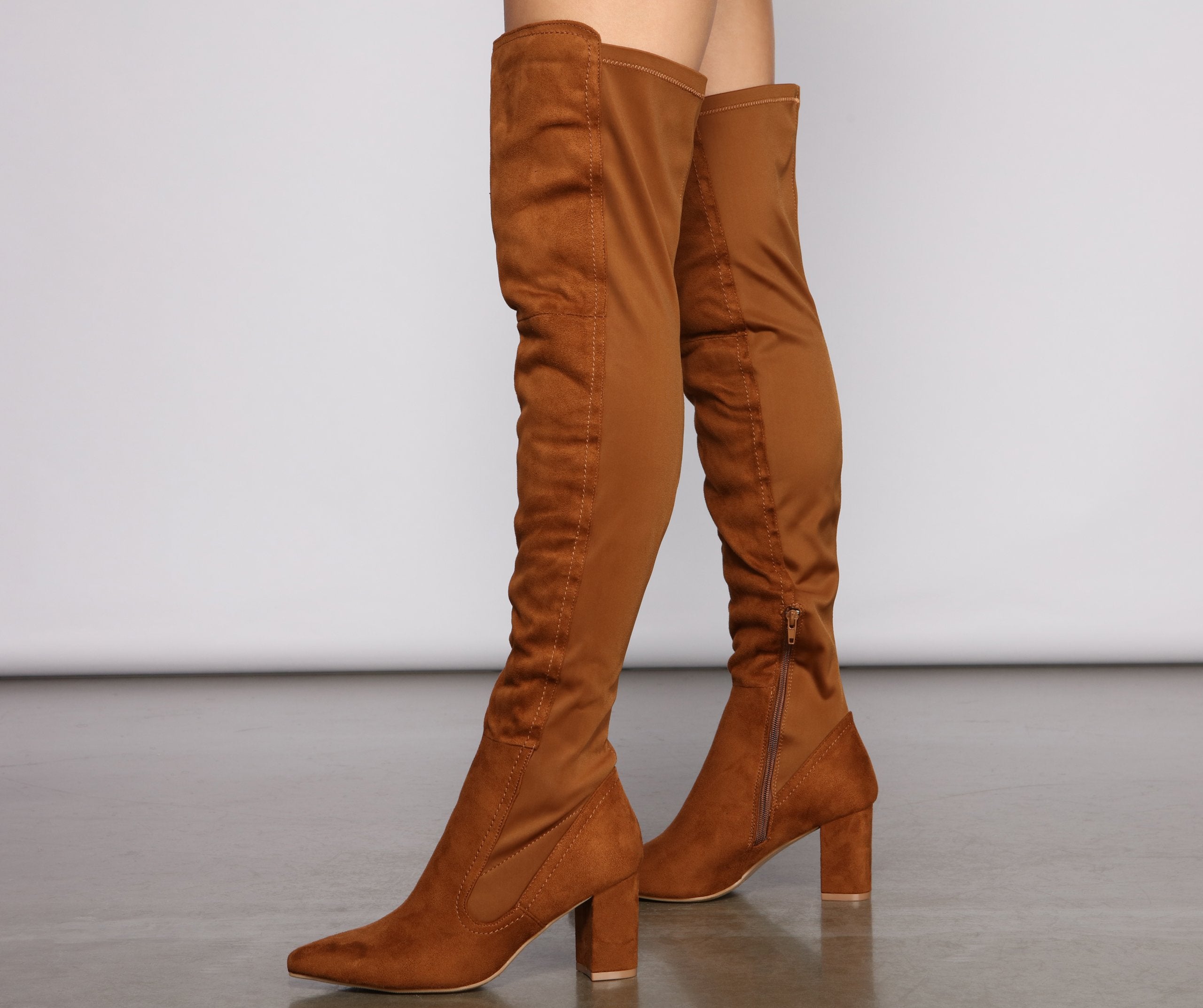 Faux Suede Over The Knee Block Heel Boots - Image 4
