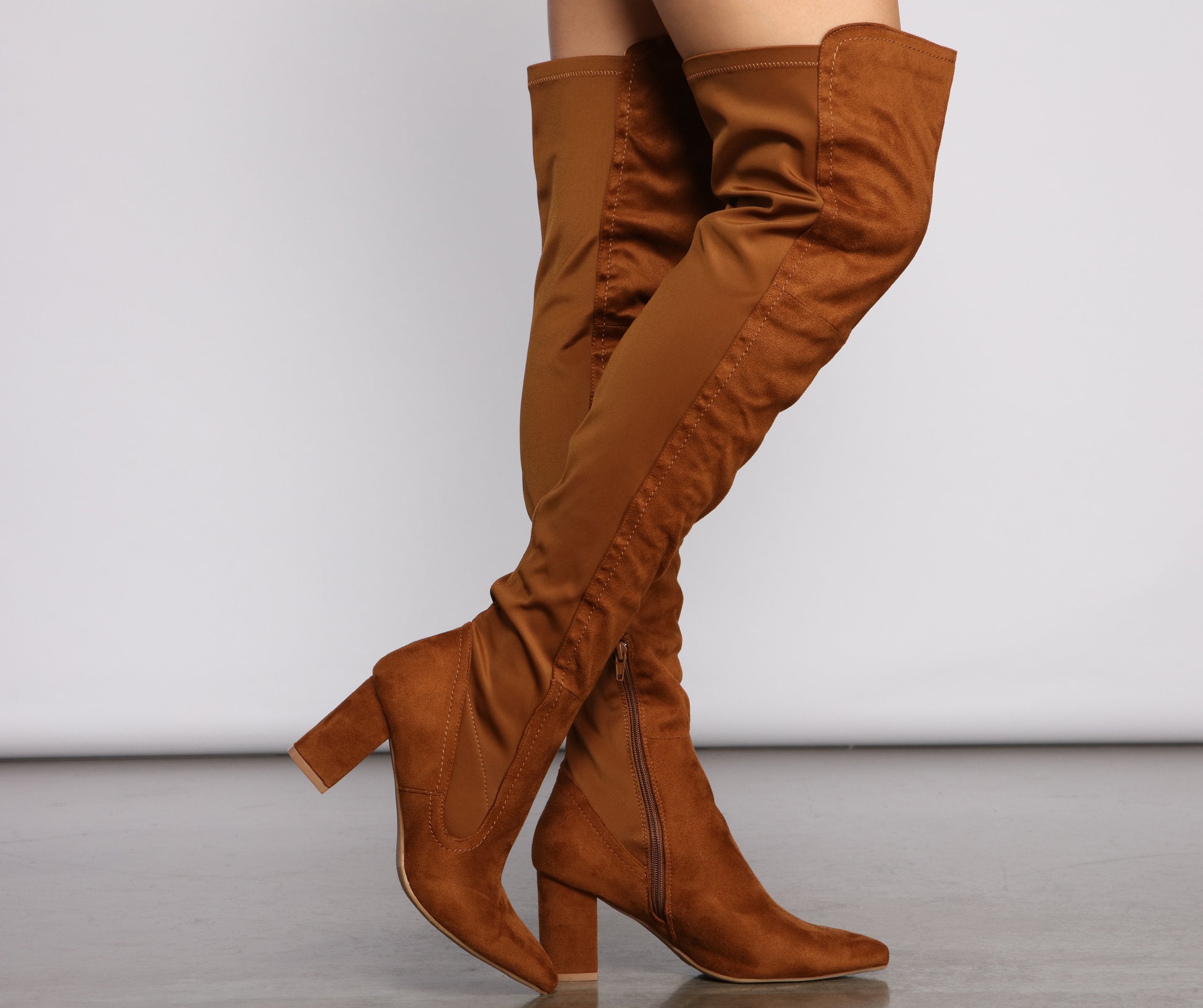 Faux Suede Over The Knee Block Heel Boots - Image 6