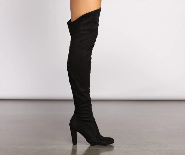 Faux Suede Over The Knee Block Heel Boots - Image 2