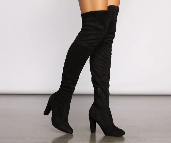 Faux Suede Over The Knee Block Heel Boots - Image 3