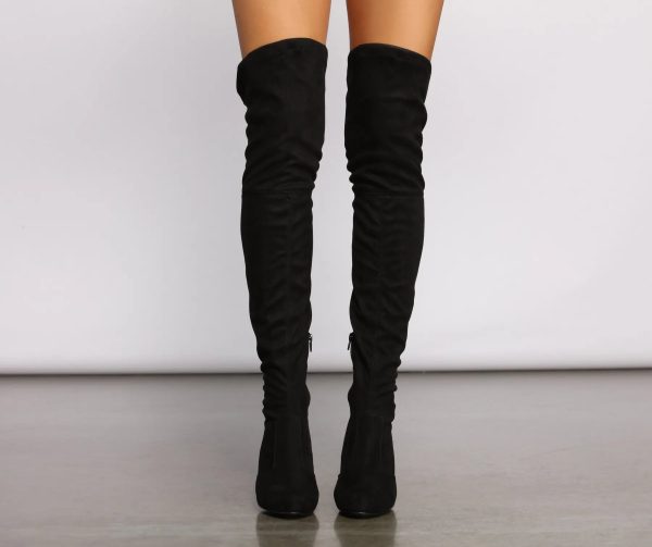 Faux Suede Over The Knee Block Heel Boots - Image 4