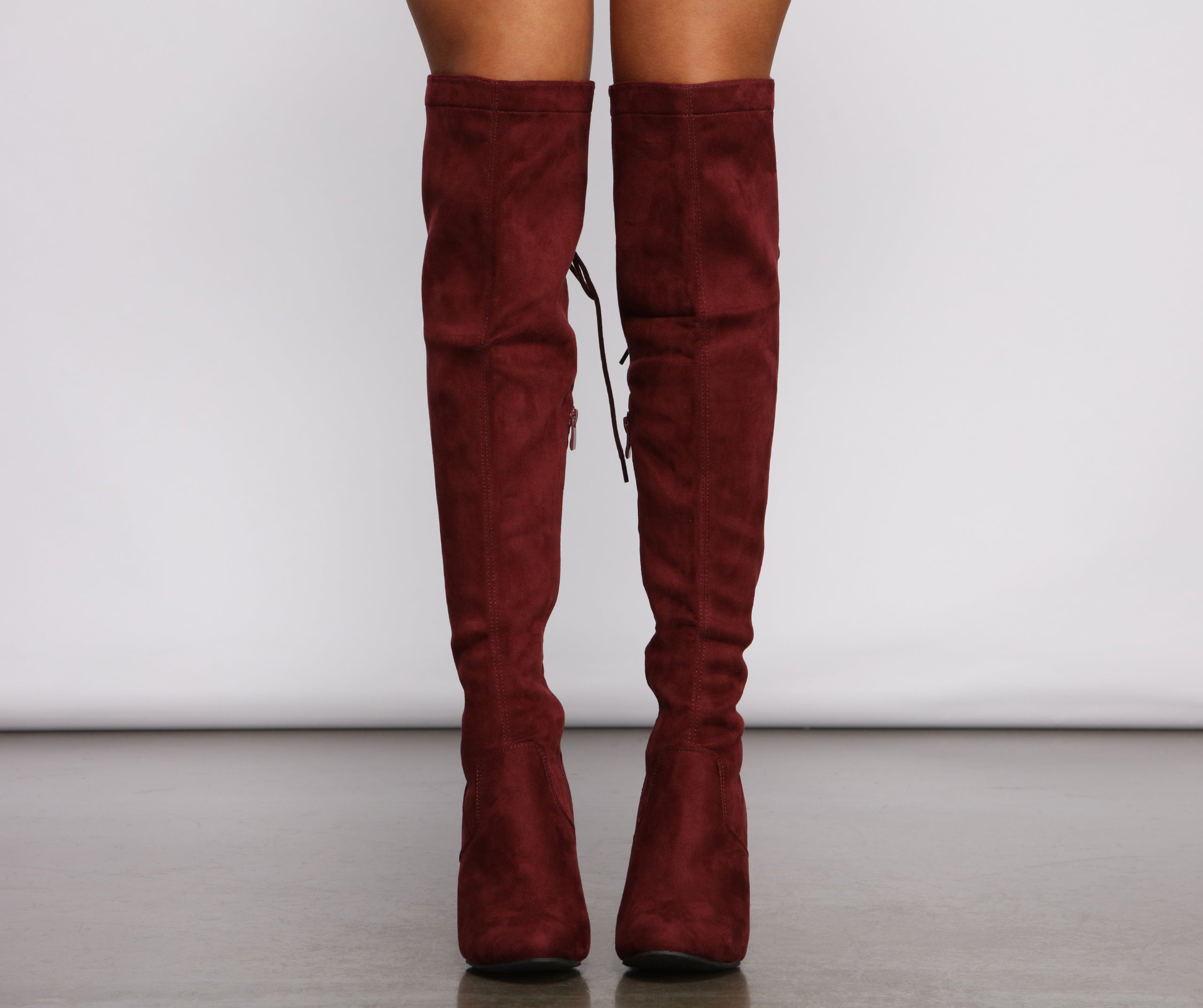 Lace Back Over The Knee Block Heeled Boots - Image 18