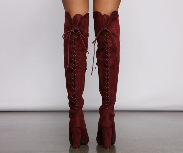 Lace Back Over The Knee Block Heeled Boots - Image 19