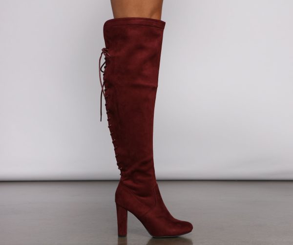 Lace Back Over The Knee Block Heeled Boots - Image 20