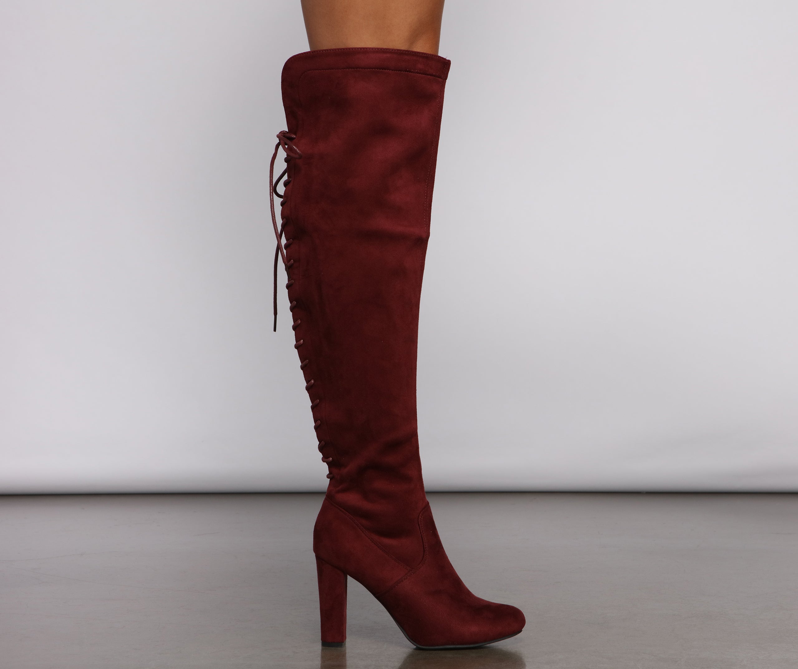 Lace Back Over The Knee Block Heeled Boots - Image 20