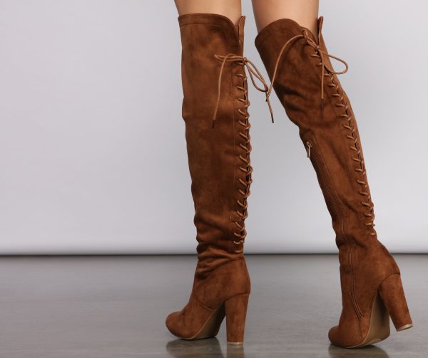 Lace Back Over The Knee Block Heeled Boots - Image 11