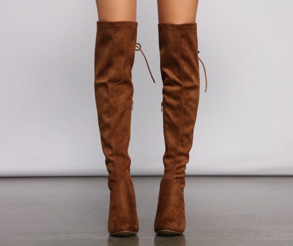 Lace Back Over The Knee Block Heeled Boots - Image 13