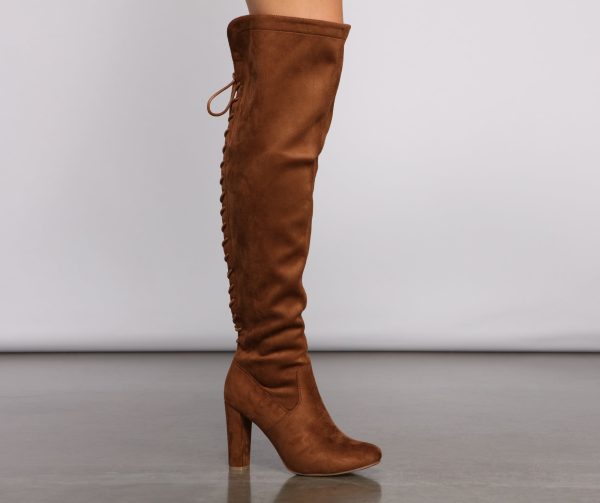 Lace Back Over The Knee Block Heeled Boots - Image 14