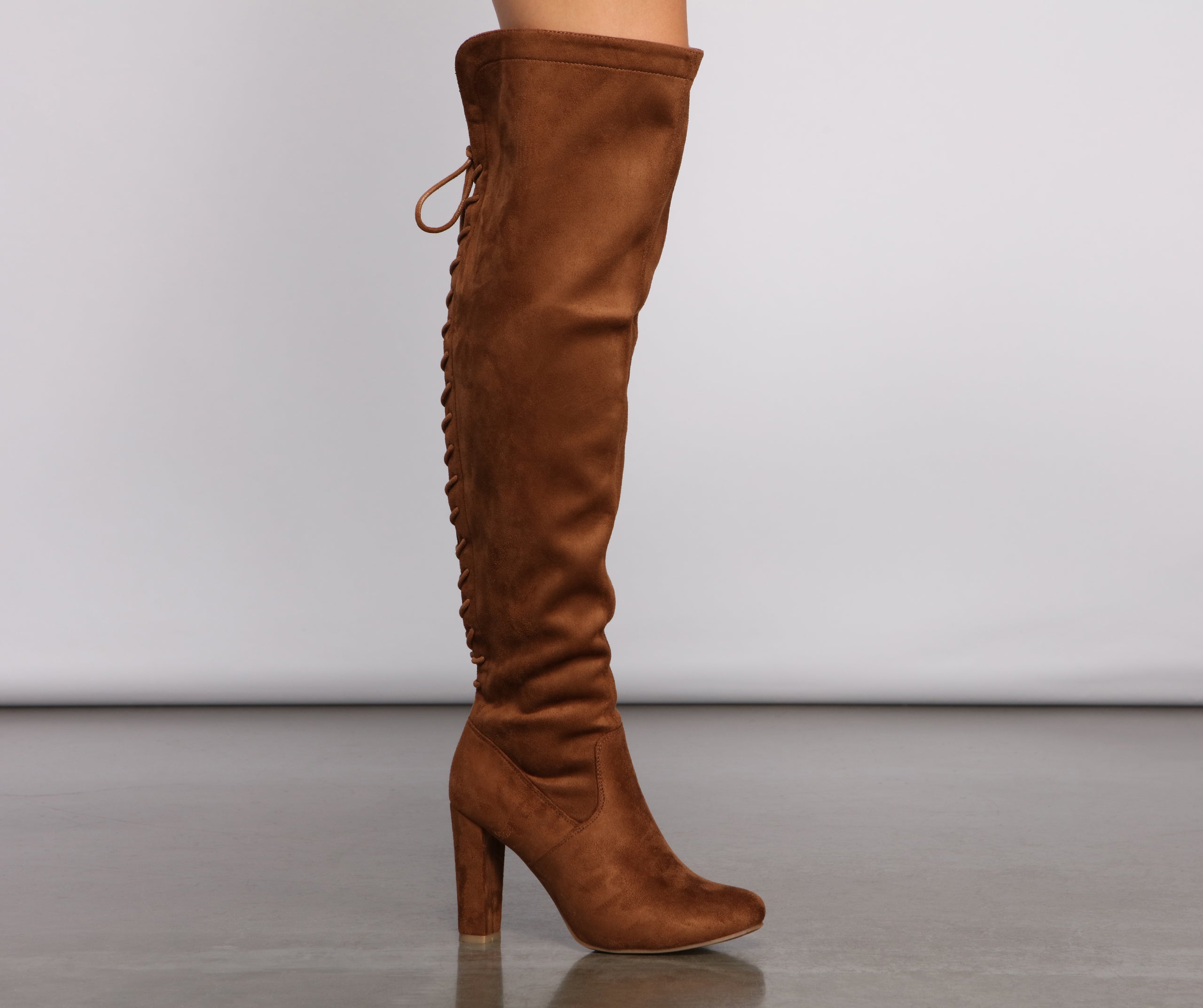 Lace Back Over The Knee Block Heeled Boots - Image 14