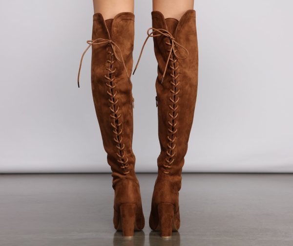 Lace Back Over The Knee Block Heeled Boots - Image 15