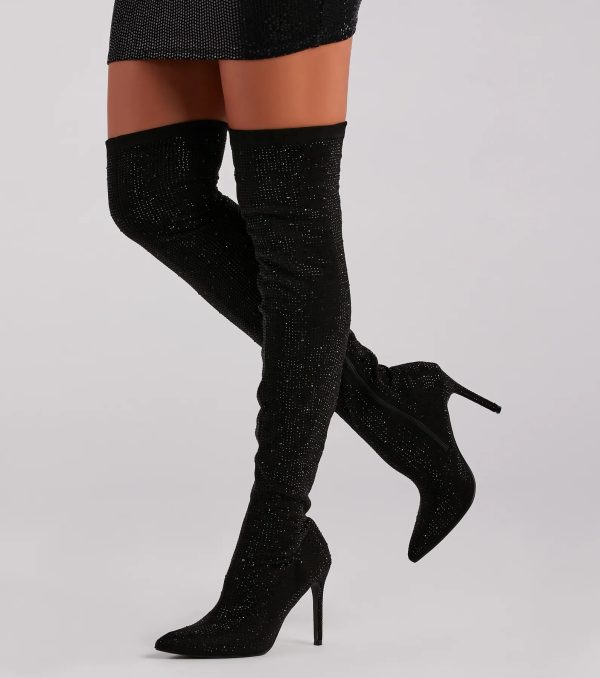 Sultry Voltage Rhinestone Over-The-Knee Boots - Image 4