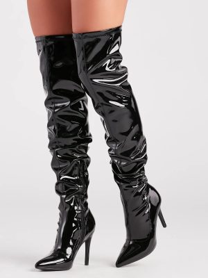 High Standards Patent Thigh-High Stiletto Boots