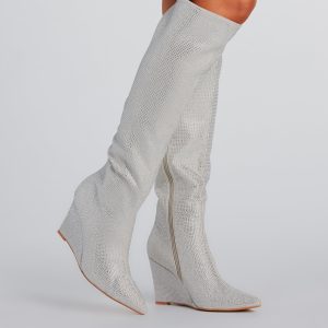 Stunningly Stylish Rhinestone Knee-High Wedge Boot