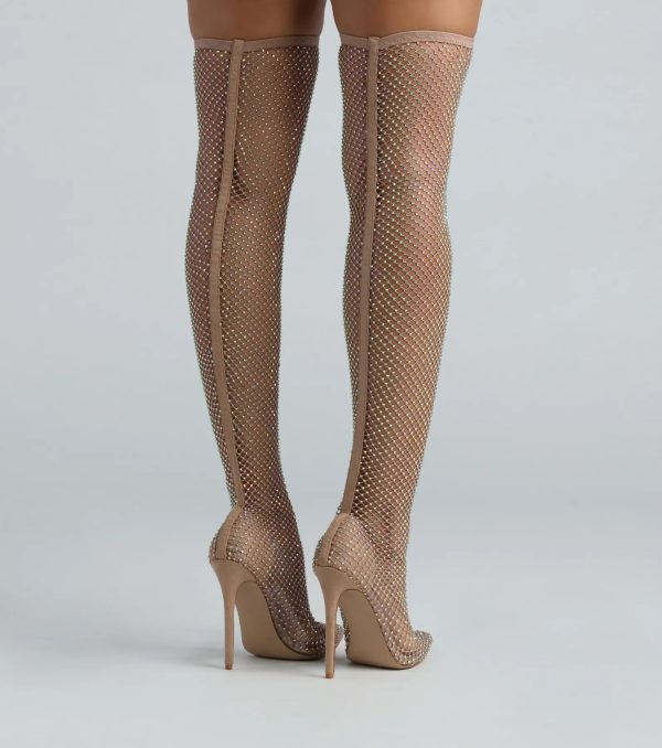 New Heights Fishnet Rhinestone Over-The-Knee Boots - Image 4