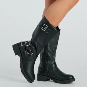 Stepped Out In Style Buckle Detail Lug Boots