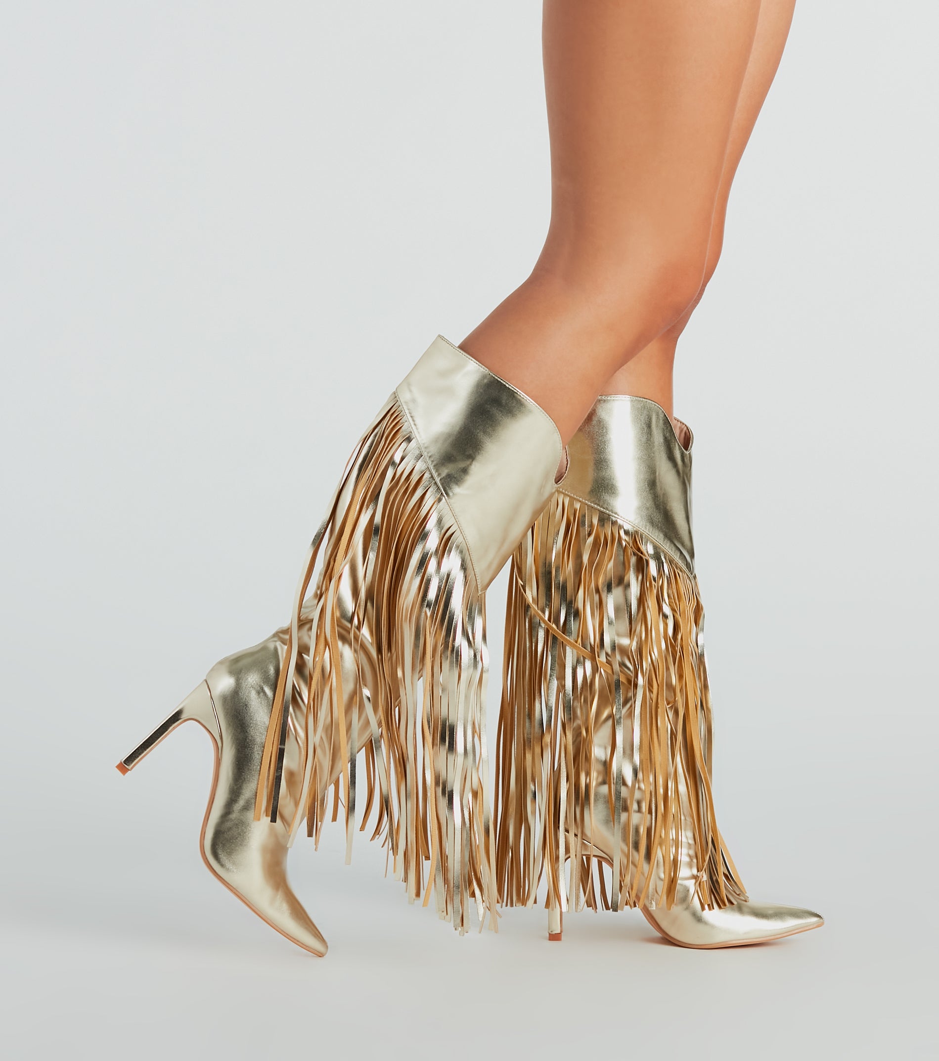 Shaking It Faux Leather Metallic Fringe Boots - Image 2