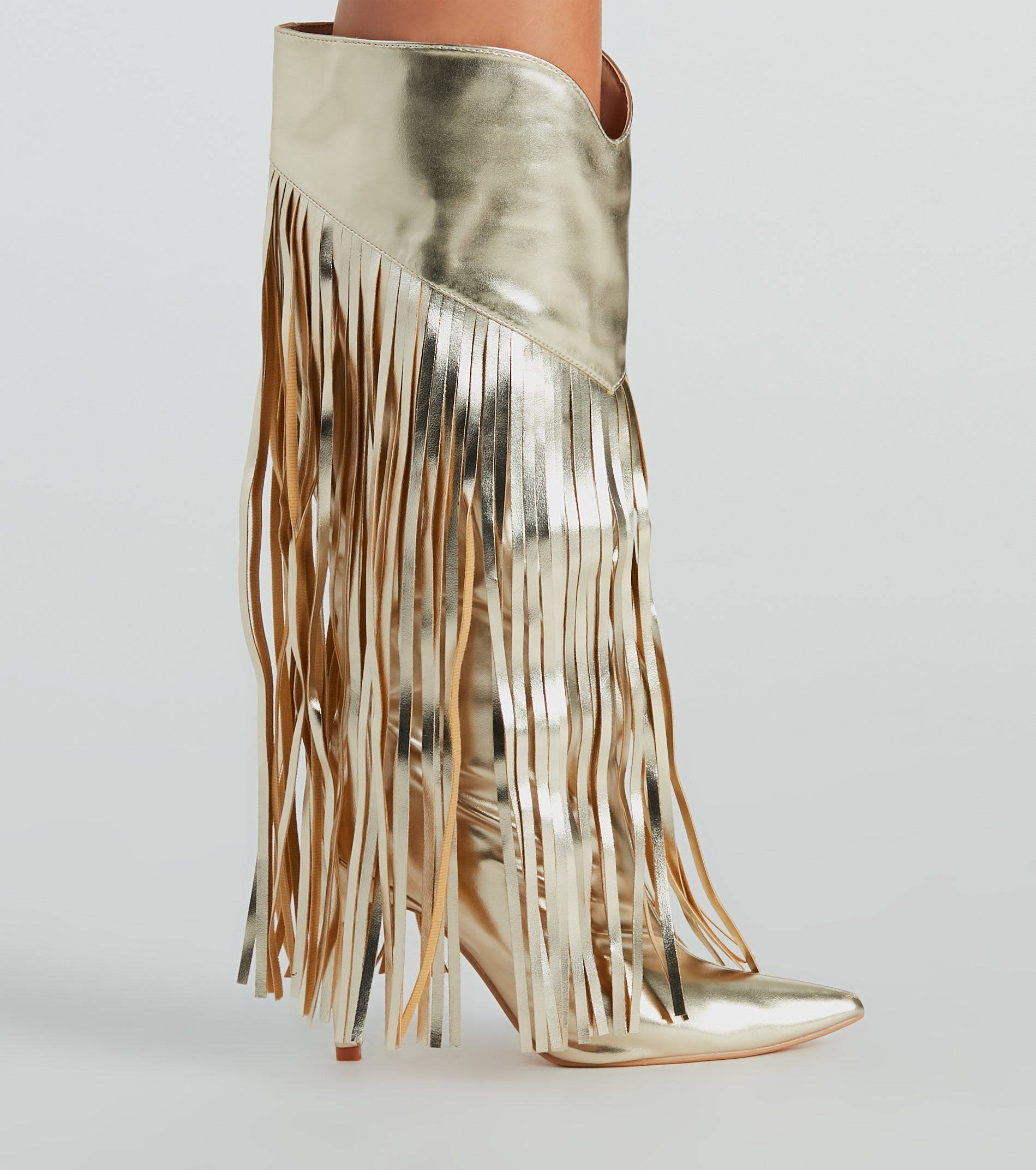 Shaking It Faux Leather Metallic Fringe Boots - Image 4