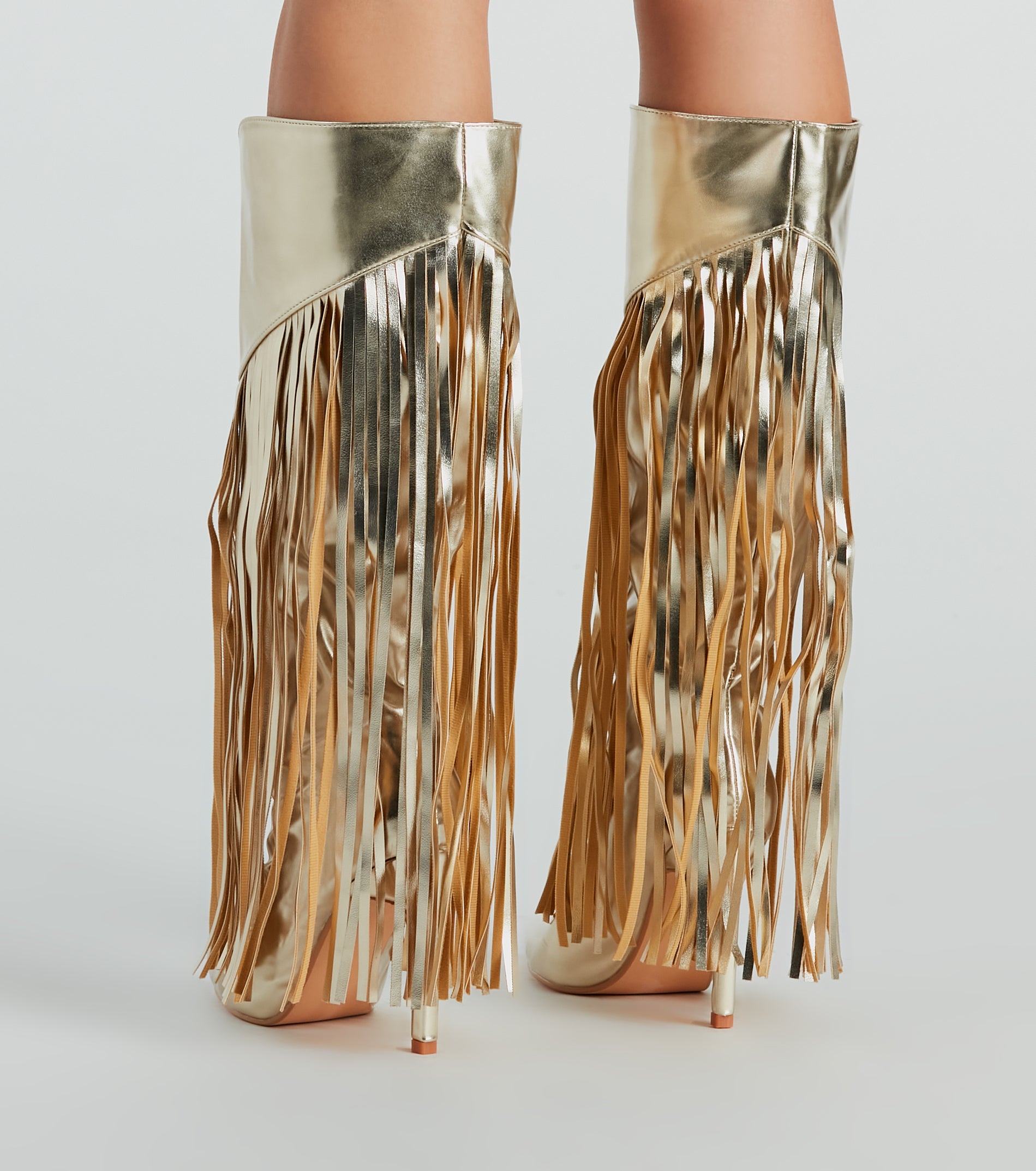 Shaking It Faux Leather Metallic Fringe Boots - Image 5