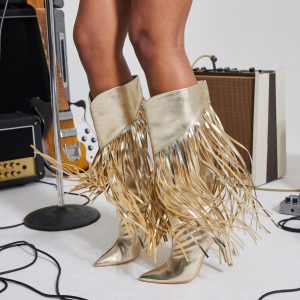 Shaking It Faux Leather Metallic Fringe Boots