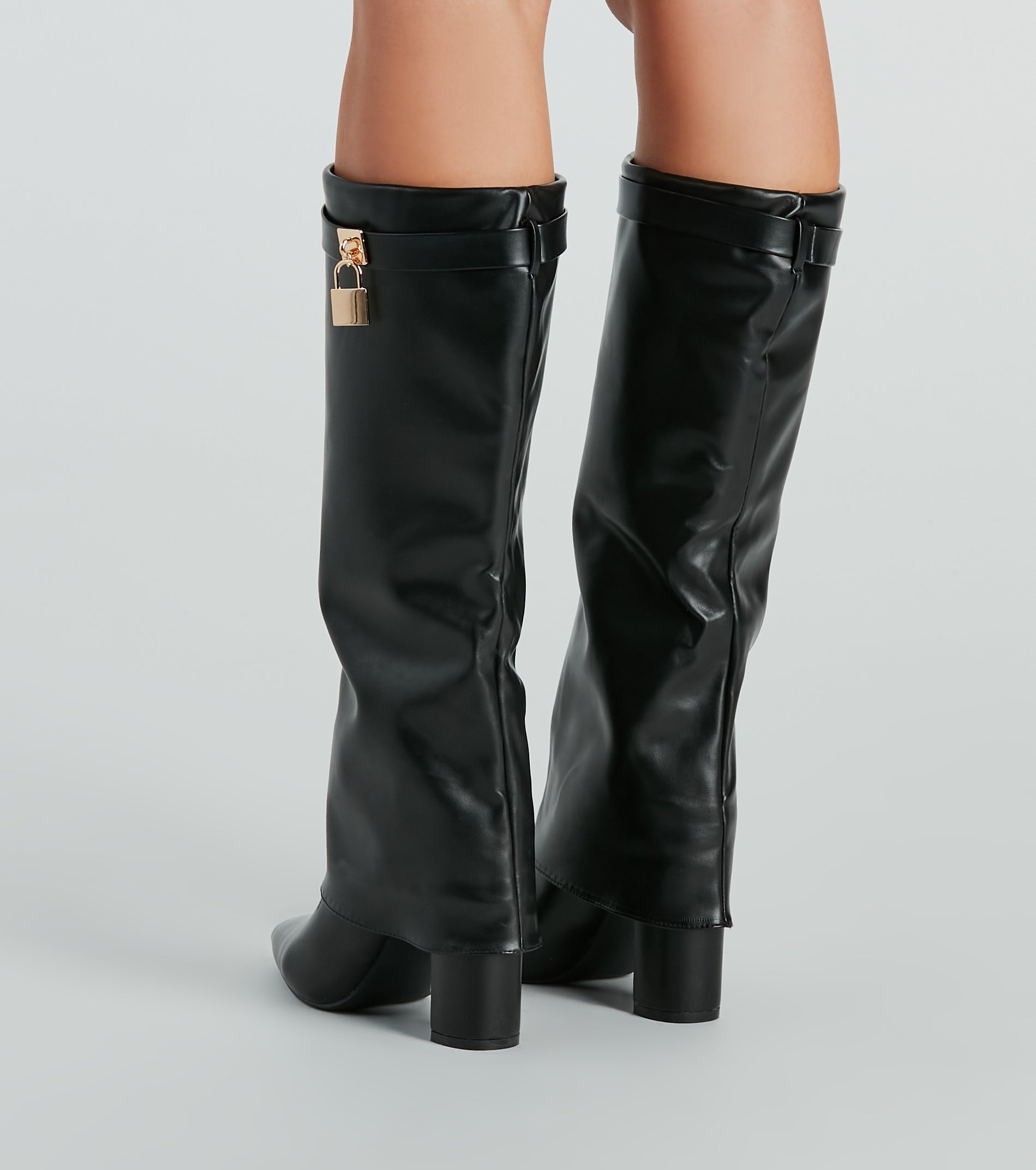 Top Tier Faux Leather Charm Foldover Boots - Image 4