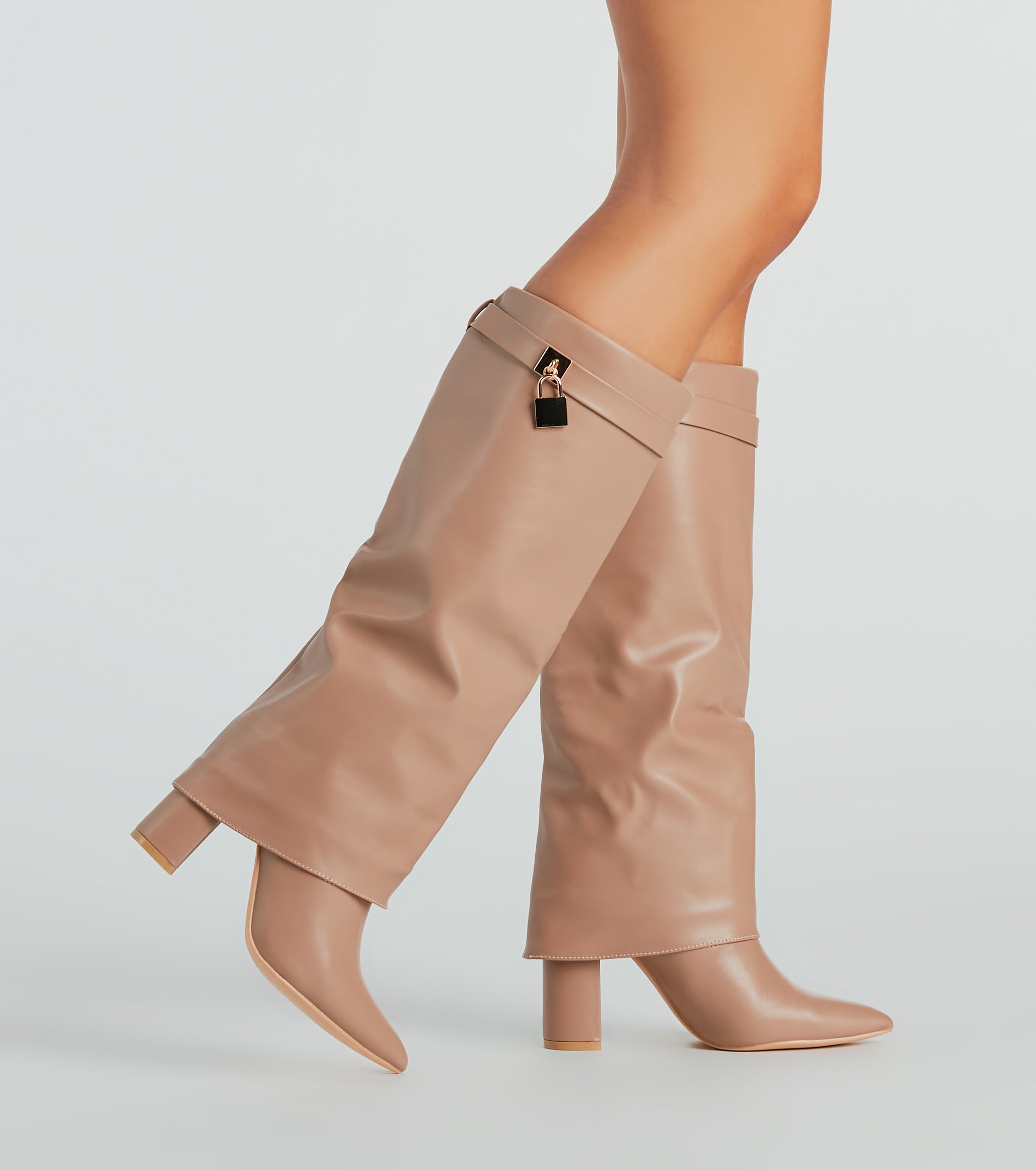 Top Tier Faux Leather Charm Foldover Boots - Image 5