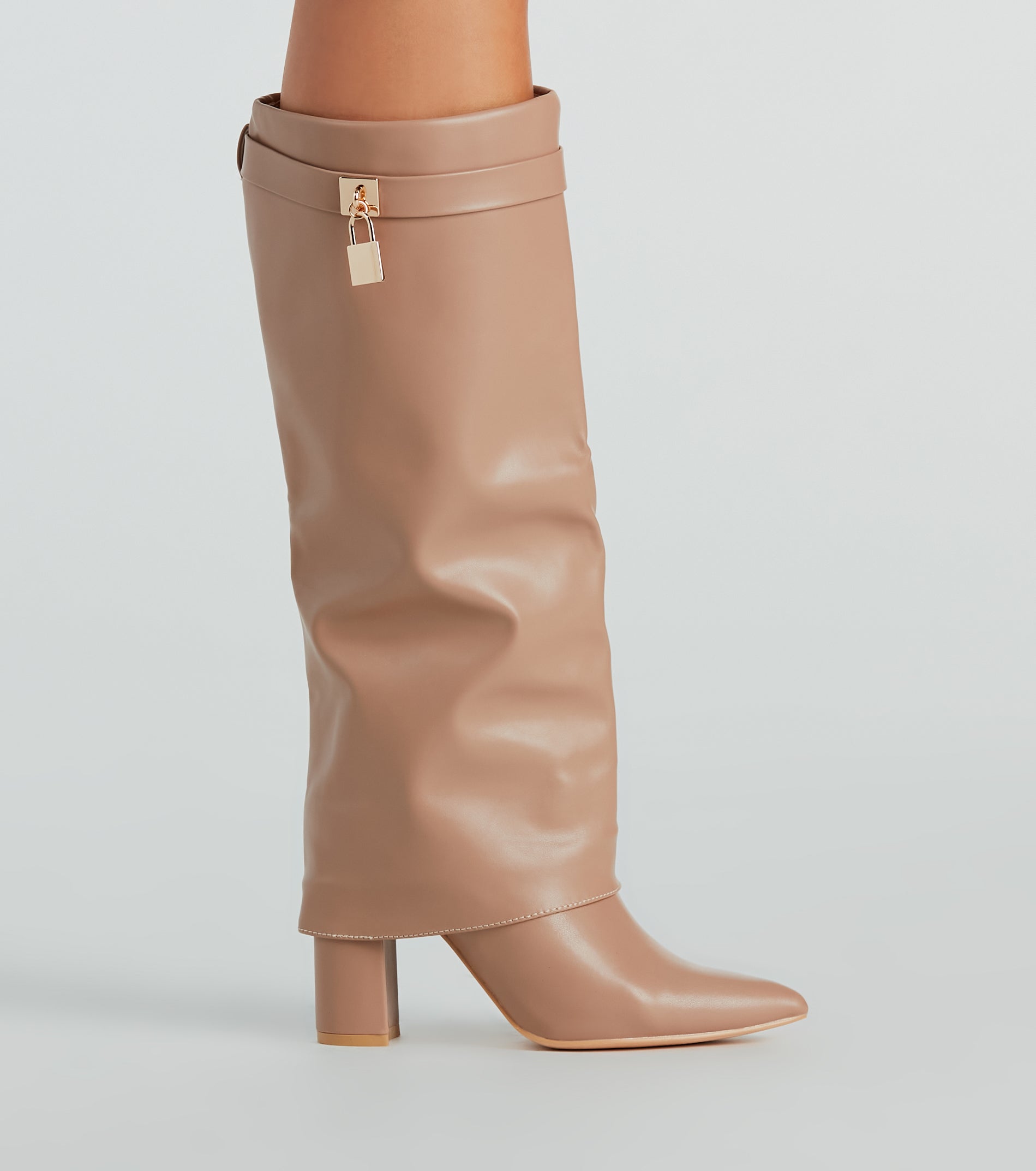 Top Tier Faux Leather Charm Foldover Boots - Image 7