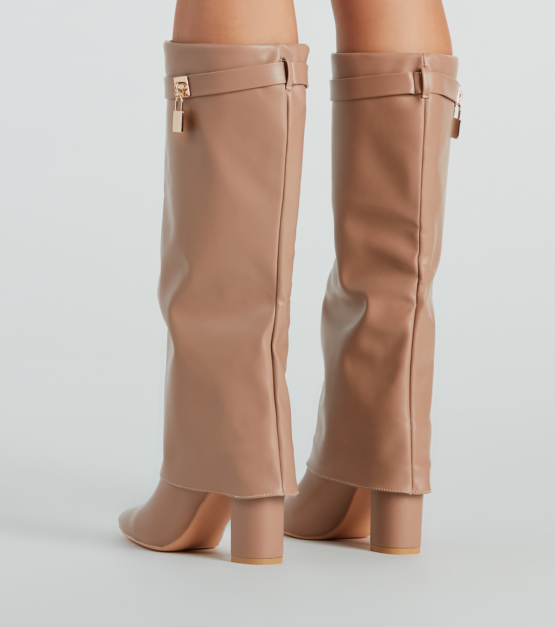 Top Tier Faux Leather Charm Foldover Boots - Image 8