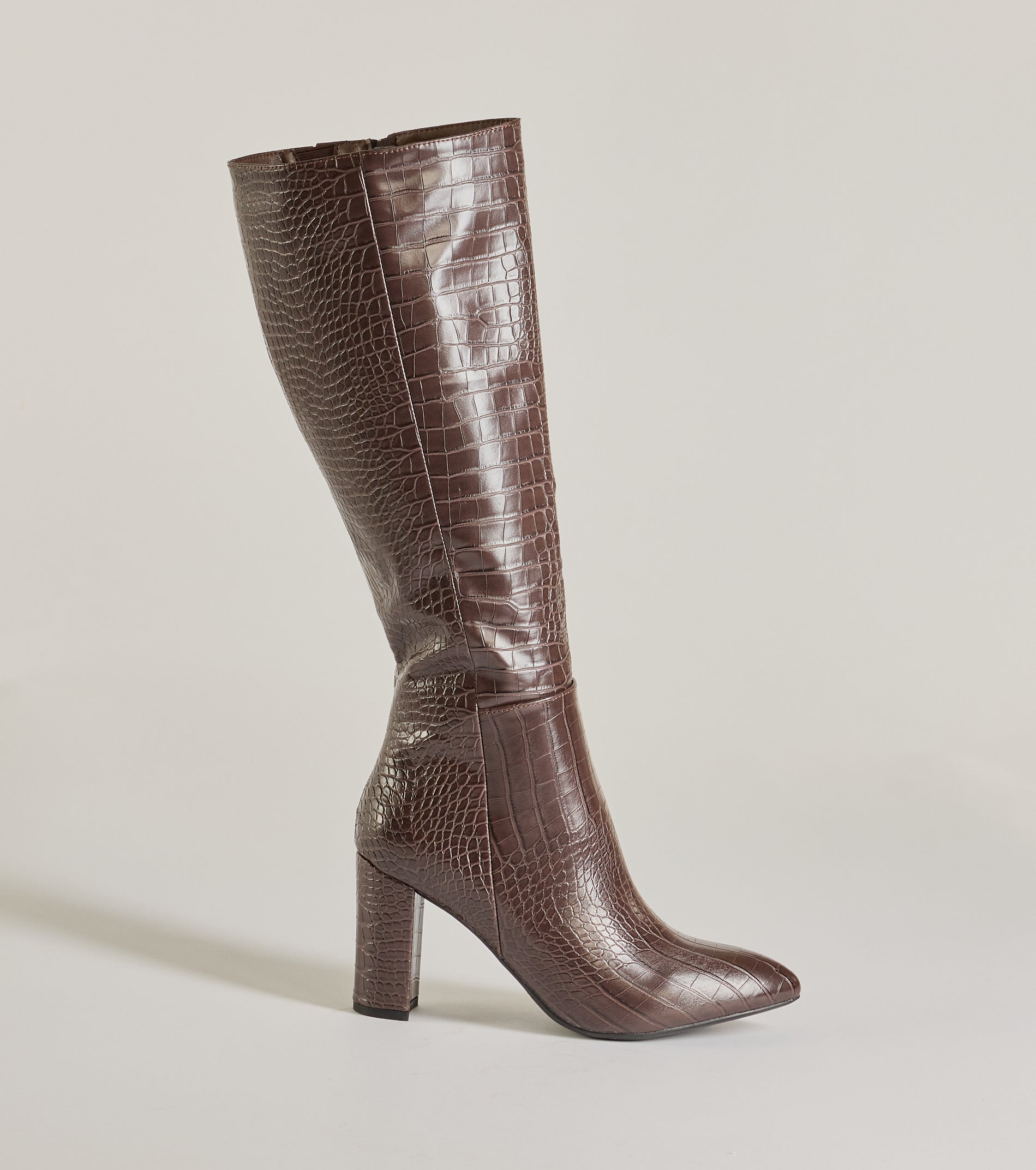 Chic Moment Faux Leather Croc-Embossed Under the Knee Boots - Image 2