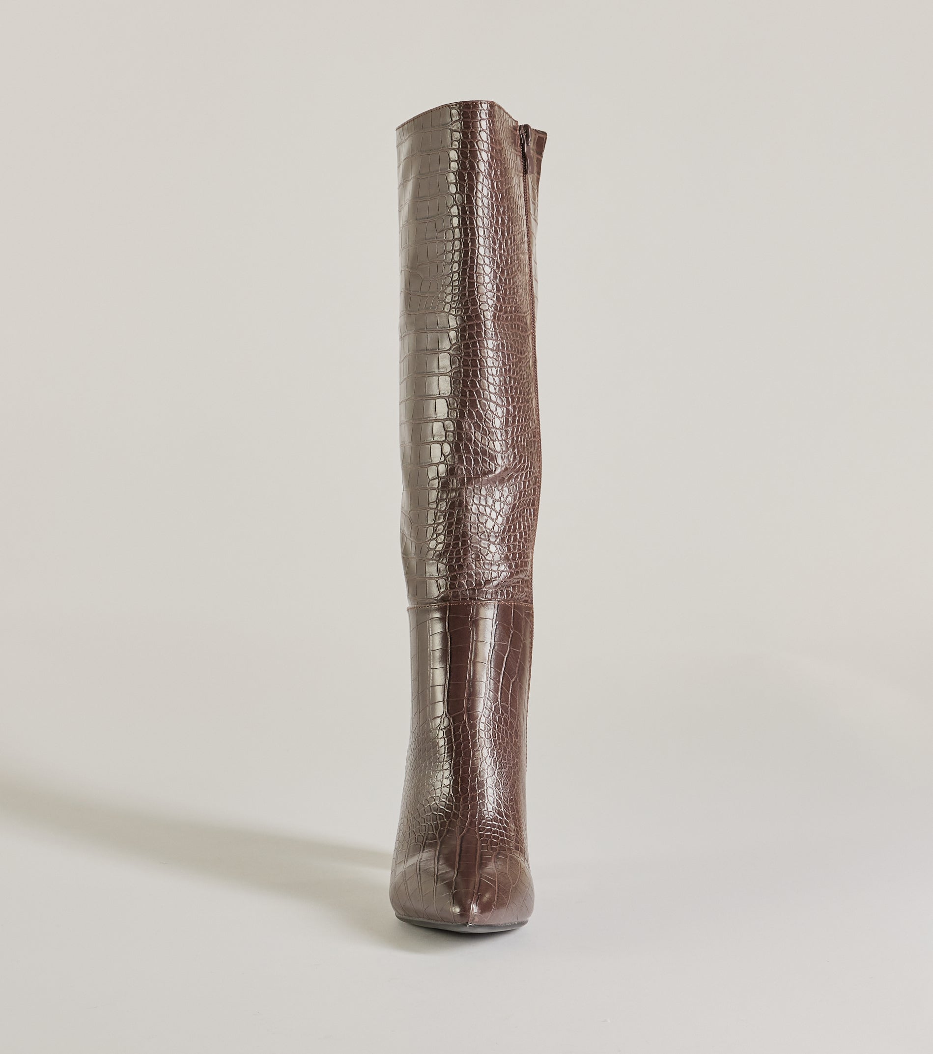 Chic Moment Faux Leather Croc-Embossed Under the Knee Boots - Image 3