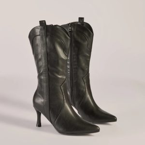 Sleek Stride Faux Leather Stiletto Western Boots