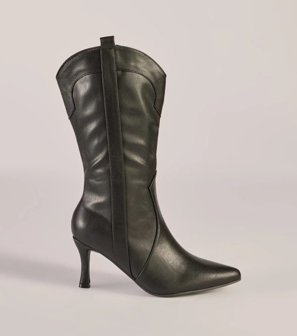 Sleek Stride Faux Leather Stiletto Western Boots - Image 2