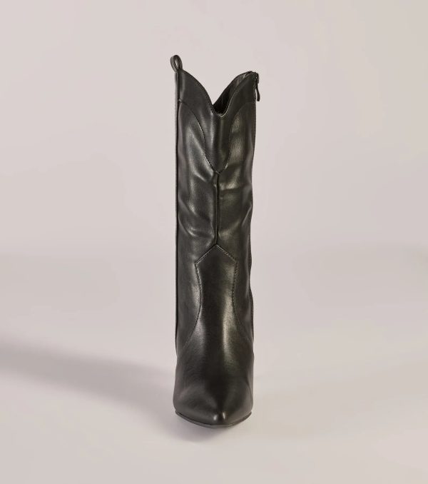 Sleek Stride Faux Leather Stiletto Western Boots - Image 3