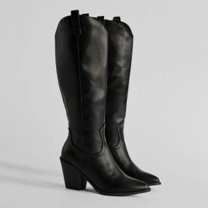 Western Sleek Knee-High Block Heel Boots