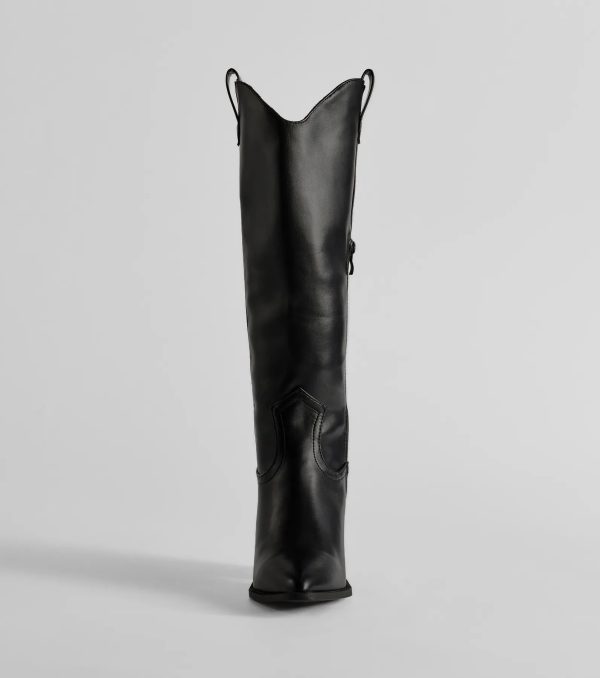 Western Sleek Knee-High Block Heel Boots - Image 3