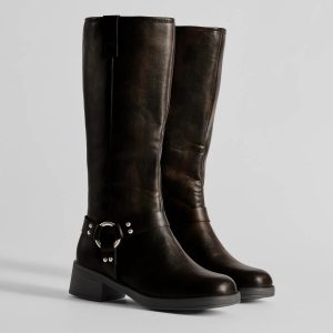 Edgy Look Under-The-Knee Moto Boots