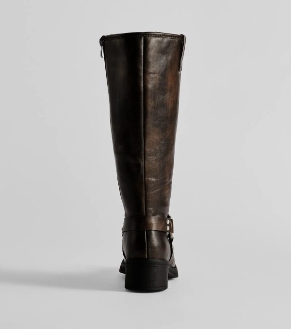 Edgy Look Under-The-Knee Moto Boots - Image 4