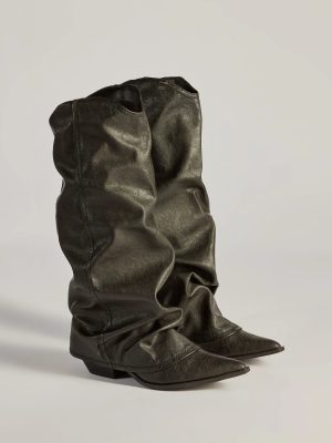 So The Drama Distressed Faux Leather Under-The-Knee Boots