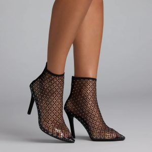 Up To No Good Rhinestone Fishnet Booties