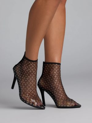 Up To No Good Rhinestone Fishnet Booties