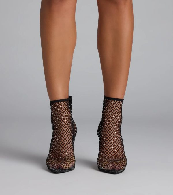 Up To No Good Rhinestone Fishnet Booties - Image 2