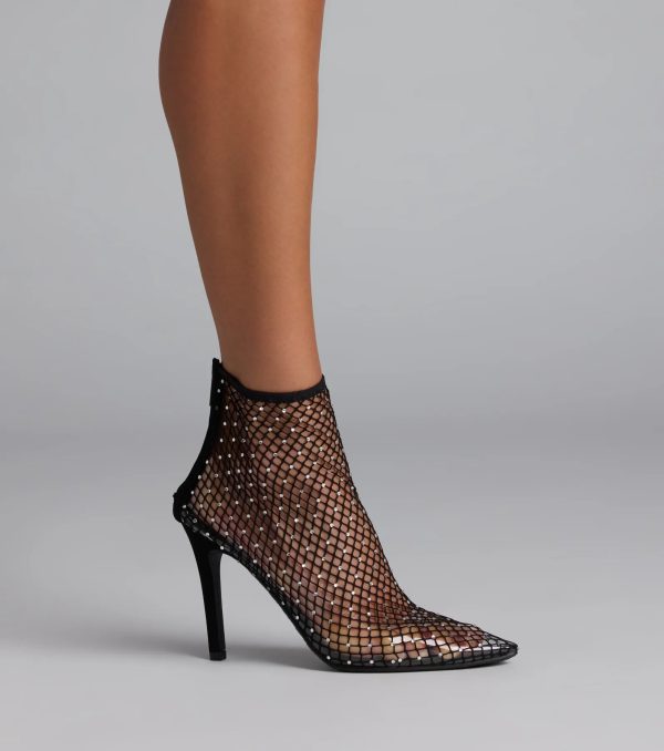 Up To No Good Rhinestone Fishnet Booties - Image 3