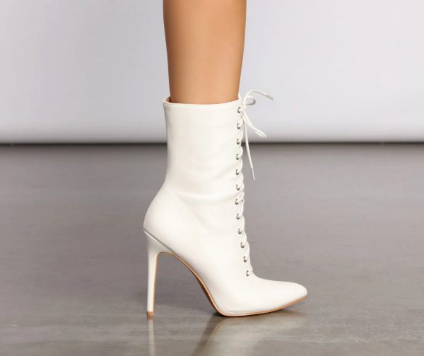 Lace Up Faux Leather Stiletto Booties - Image 3