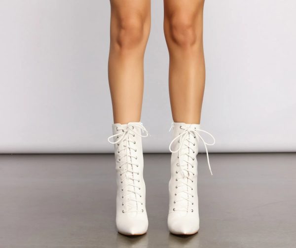 Lace Up Faux Leather Stiletto Booties - Image 5