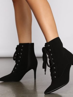 Lace Up Faux Nubuck Stiletto Booties